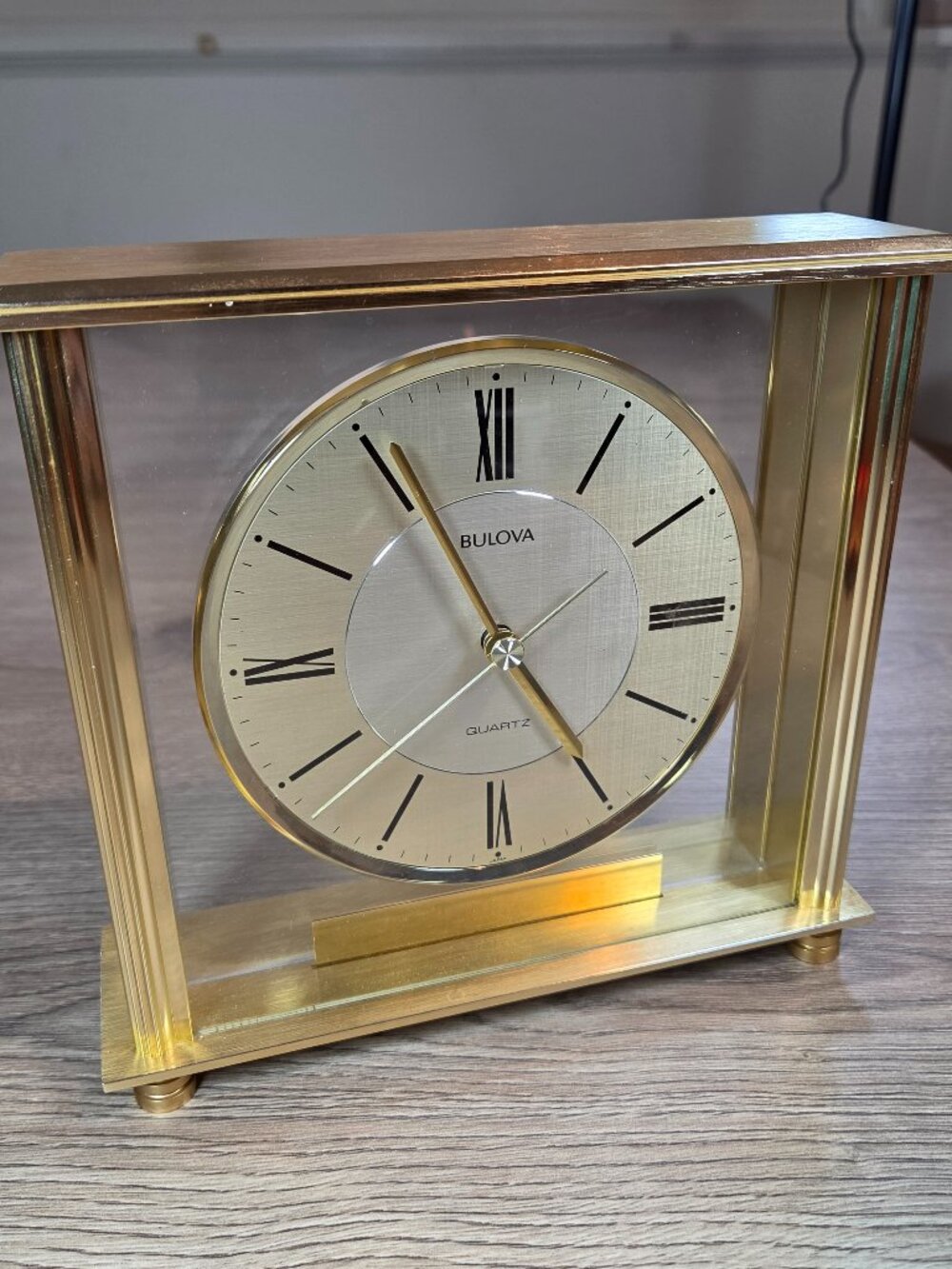 Bulova Grand Prix Gold Brushed Brass Mantel Shelf Clock Model B1700 Japan